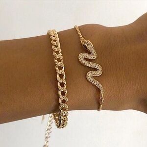 Gold Chain Snake Bangle Bracelet Set 2pc